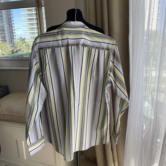 Tommy Bahama Shirt Men Yellow Gray Stripe Long Sleeve Silk Blend L - Picture 3 of 6
